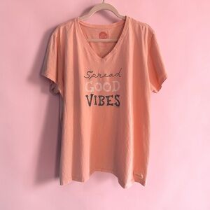 Life Is Good Peach "Spread Good Vibes" V-Neck Tee